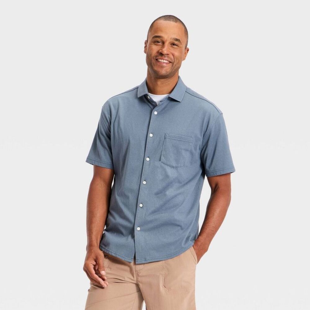 Goodfellow & Co - Men's Short Sleeve Comfort Pique Button-Down Shirt Blue